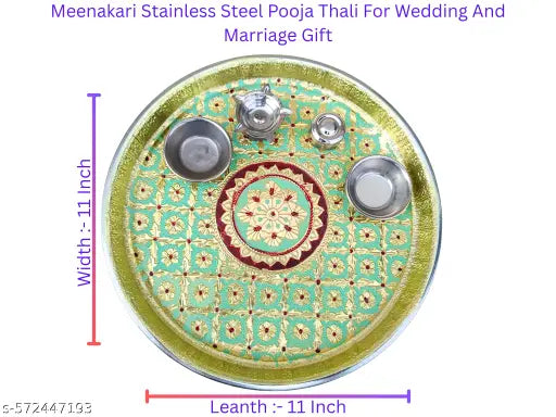 Handicrafted Meenakari Pooja Thali With Diya And Insence Stick Holder For Wedding And Gift