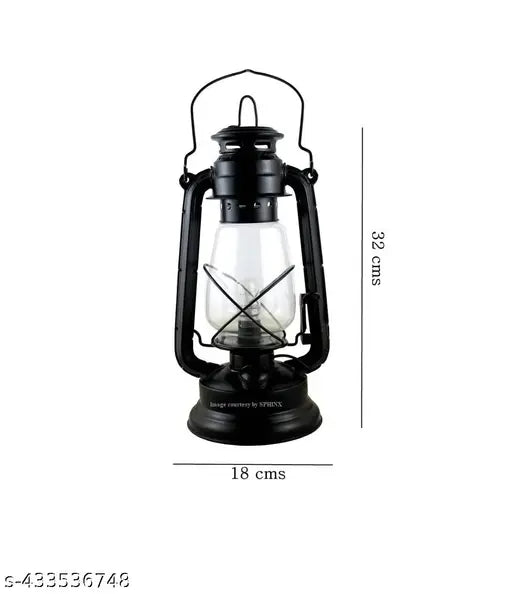 SPHINX Traditional Vintage Style Iron Matte Black Electric Lantern with Bulb for lighting and decorations, table centrepiece, study table lamp, dining table decor- (1 Piece)