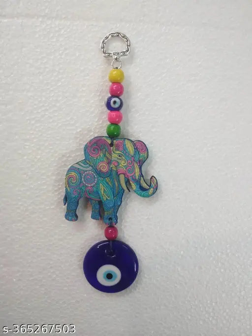 Vinjos Vastu Crafts Vastu Feng Shui ELEPHANT Evil Eye Hanging  Protection Good luck Charm and Wisdom Statue Metal and Glass in Multicolor ( 7 inches )