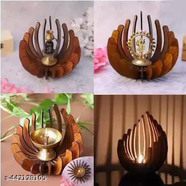 iMPACTGift Shadow Tealight Candle holder Wooden Decor Diya Stand Diwali Gifts Wood (Pack of 1) Table Diya
