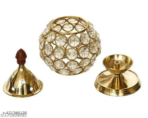 Akhand Diya Brass Metal Crystal Diyas Light Lamp for Pooja | Pooja Diya for House, Office, Mandir | Diwali Gifts | Home Decor Puja Lamp PUJA DIYA