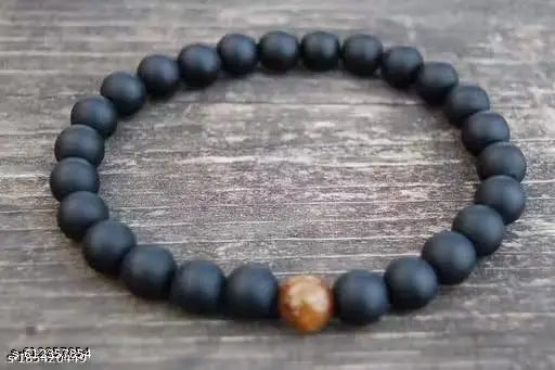Black Onyx with Tiger Eye Single Stone Combination Beads Bracelet Reiki Healing and Meditation, Protection, Confidence, Will Power for Men and Women (8 mm)