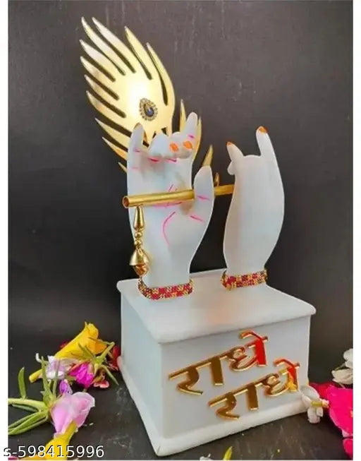 Chettrinyashi Gifts Mini Krishna Hand Idol For Car Dashboard & Office Table, God Statue Gift Purpose Decorative Showpiece - 9.5 cm  (Resin, White)