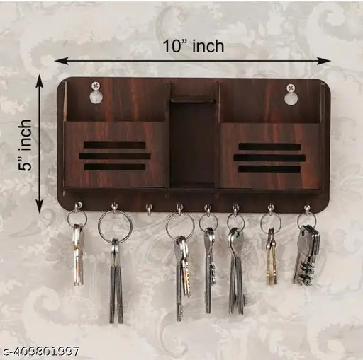 Wooden Key Holder with Storage  Mobile Holder and Pen Holder, Wooden Home décor Wall Mount Key Holder(Brown)