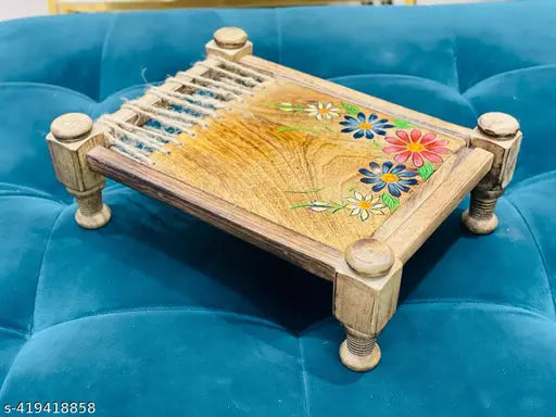 KESHA WOODKRAFT Wooden Serving Platter | Dessi Khat Platter | Khaat Platter | Hand Painted | Epoxy Resin Platter | Wooden Serving Trays | 11 x 8 x 2 inch (Small)