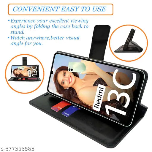Heena Green Flip Cover for Redmi 13c 4G| Leather Finish|Shock Proof|Magnetic Clouser Compatible with Redmi 13c 4G(Green)