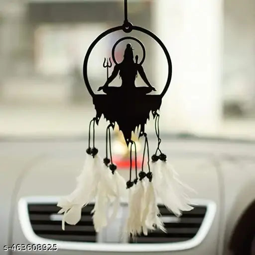 created round mahadev white color feather, Dream catcher hand made item ( Pack of One )
