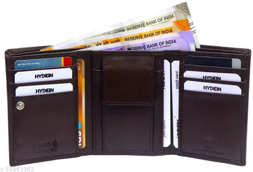 Hydein Brown Genuine Leather RFID wallet ( 9 Card slots)