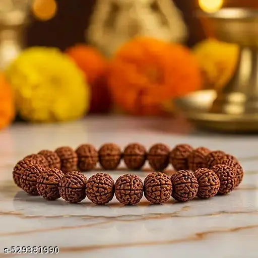 HaridwarDivine Certified 5 Face Rudraksha Bracelet for Men & Women | Stretchable Spiritual Rudraksh Bracelet for Energy, Healing & Peace