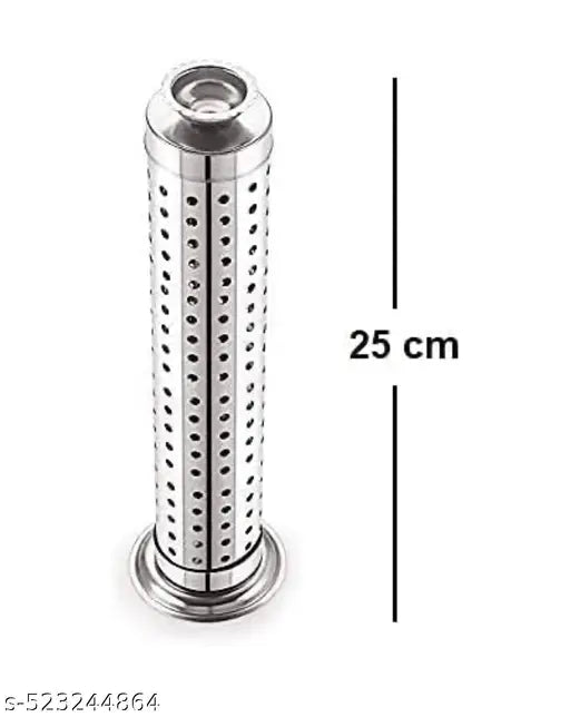 Stainless Steel Agarbatti Stand with Ash Catcher & Dhoop Stand Holder | Incense Stick Holder for Pooja, Home, Office & Temple Incense Storage Box  or Storage Pipe with Combo of Stainless Steel Incense Holder or Stick Holder or Incense Stick Stand.