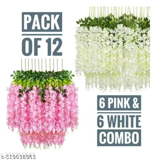 Artificial Wisteria Vine pack of 12 Ratta Hanging pink& white