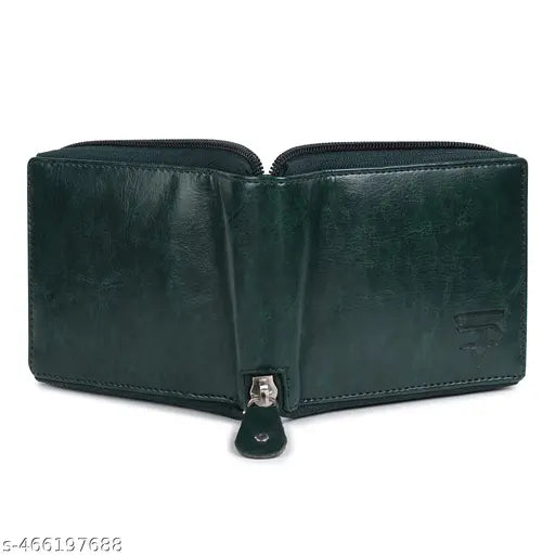 Genuine Leather Zipper Wallet RFID Secure Large Capacity Double Fold Multi-Card Leather Wallets for Men and Coin Purse.