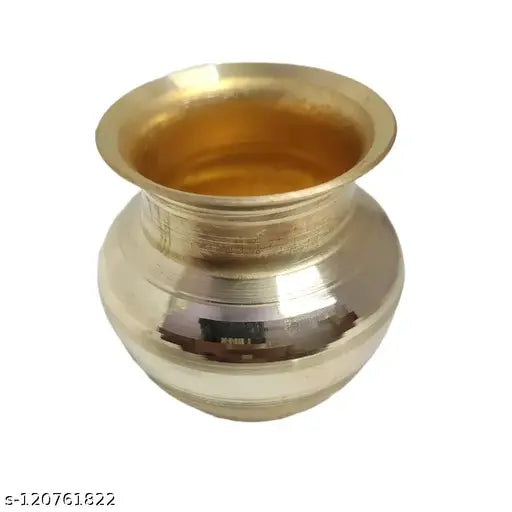 Glossy Mangal Kalash with Brass Nariyal and Mango Leafs,Brass mangal kalash for vastu, vastu brass kalash, kalasha for new house pooja, Mangal Kalash for Pooja Ghar,Home Decor,Diwali Pooja, Wedding Cerimony Brass Kalash (pack of 1) (Gold)