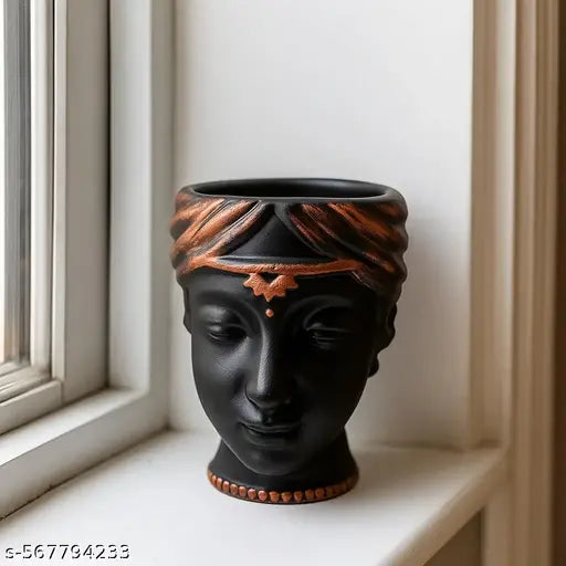 Home Decorating Queen Face Plastic Pot Used For Growing Plants, Flowers, Shrubs And Pen Holder | Showpiece For Home Office Decoration (6 Inch)