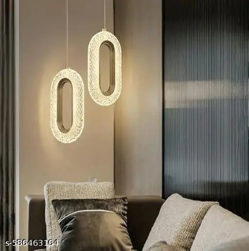 Metal Stunning Oval 3 Light (Wh/WW/NW) Hanging Light for Living Room/Modern Style Led Pendant Lamps for Bedroom/ Ceiling Lights for Home/Led Pendant Light for Ceiling/Home/Cafe/Bar,Pack of 2