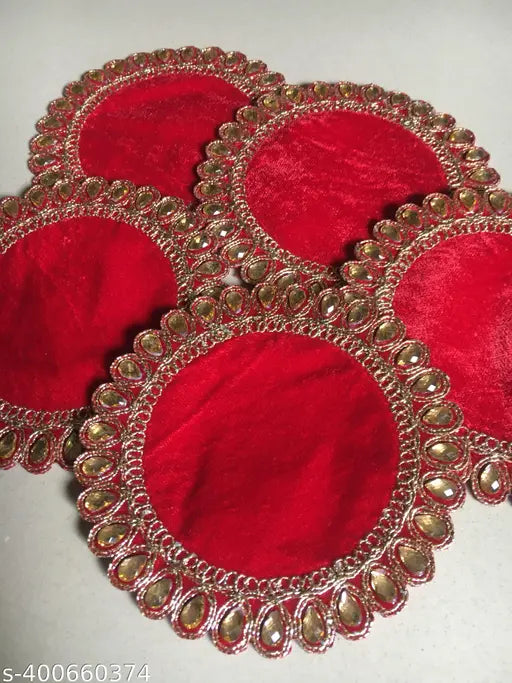 HEMDEV Surat Heavy Pure 9000 Velvet Embroidery Puja Aasan for Ganpati with Stone Work | Puja Altar Cloth for God Temple| Puja Aasan for Idols Sitting (4 Inch)