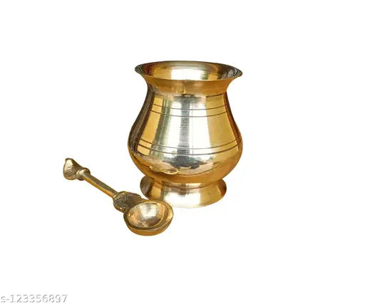 Craft World Pooja Lota and Spoon panch patra charnamrit Set for ritual ceremony(Gold)