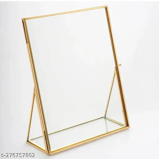 IAC Crafteriaaa Vintage Glass Stand Photo frame Home Decor Glass and Metal table top Picture Frame with 2 Sides Glass, with supporting Glass stand (20x15 cm, Golden), Tabletop