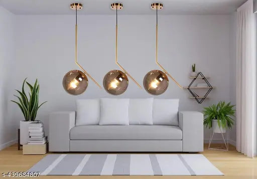 GAUVIK 8008 Smoke Glass Unique Pendant Light for Restaurant, Bedroom, Living Room and Home Decor Chandelier Ceiling Lamp (Pack of 3)