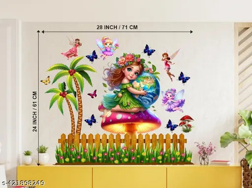 DivineDesigns Earth Girl on Mushroom Flowers Butterflies Angels Tree Wall Sticker
