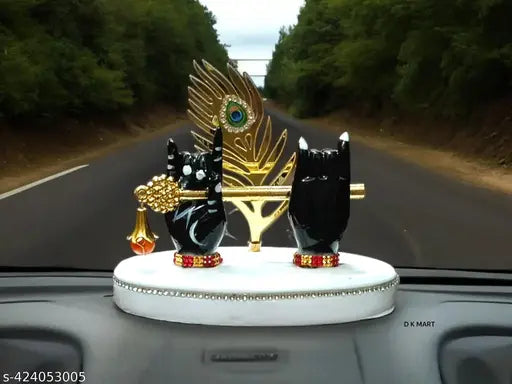 LIMITED STOCK ORDER NOW !!  Small Krishna Hand Flute Statue | Mini Krishna Hand Flute Idol For Car Dashboard, Pooja Place or Office Table | Car Dashboard God Idols | Krishna Statue | Krishna Hand Flute Showpiece | Black & White Set Of 1