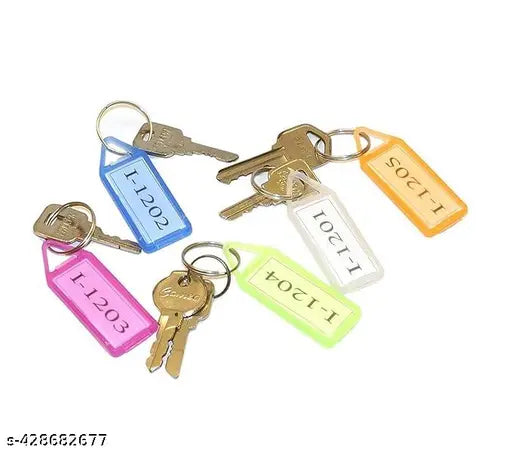 SHB Keychain 50Pcs With container Multicolor Keychain & Keyring with Name Tag Labels Plastic Multicolor Assorted Keychain with Two Side Id Label and Split Ring for Office, Home Key