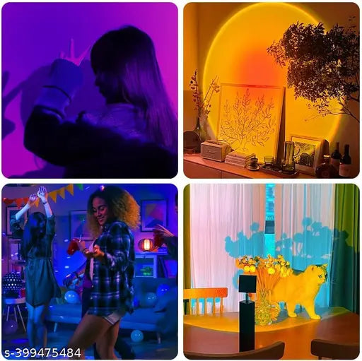 7 Colors, 360 Degree Rotation USB Sunset Lamp Projector Night Light + 2021 Romantic Auto Roof USB Star with Mini Disco