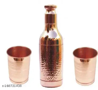 100% copper Water Bottle with 2 Glass combo for good Heath 1400 ml Bottle