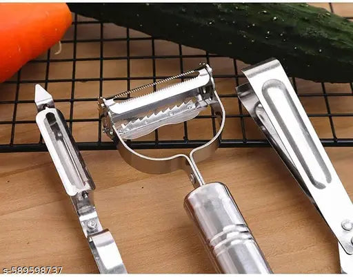 Multipurpose Stainless Steel 3-in-1 Peeler & Cutter | Sharp Veggie Slicer Knife
