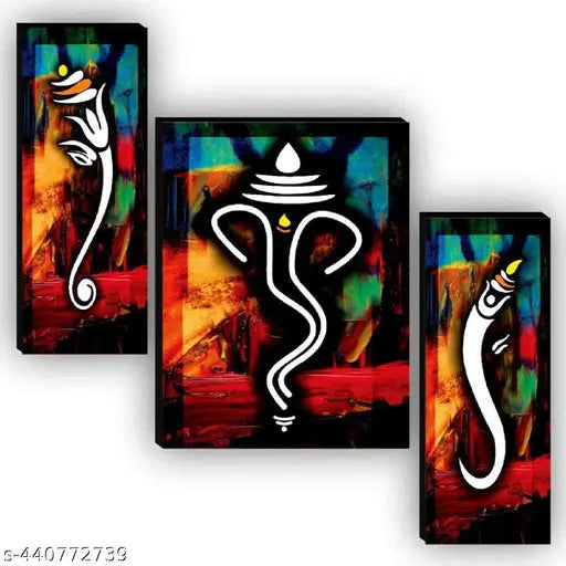 Set Of 3 Lord Ganesha Modern Art Wall Decoration Items For Living Room/office/house/hall 12 x 18 inch