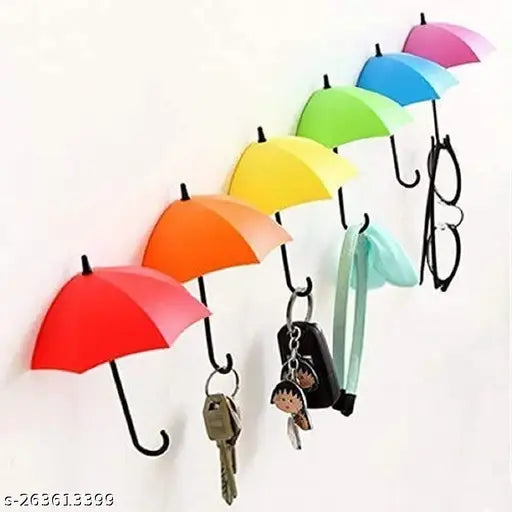 Umbrella Shape Key Hat Holder Wall Hook Umbrella Drop Style Wall Hanging Hooks Colorful Decorative Umbrella Hooks Key Holder Hook (Multi-Color) (PACK OF 6)