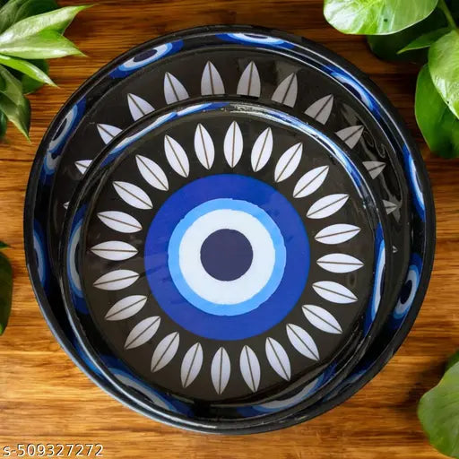 Evil Eye Round Serving Tray Set – Handcrafted Resin Coated MDF (Set of 2)
