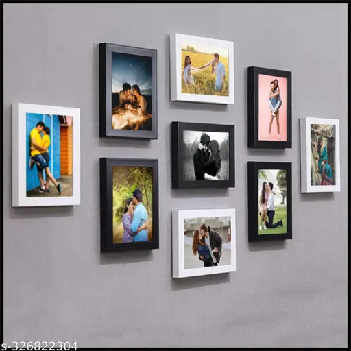 PHOTO FRAME GLASS WOOD PHOTO FRAME SET OF 9 ( BLACK 5X7-5 WHITE 5X7-4 )
