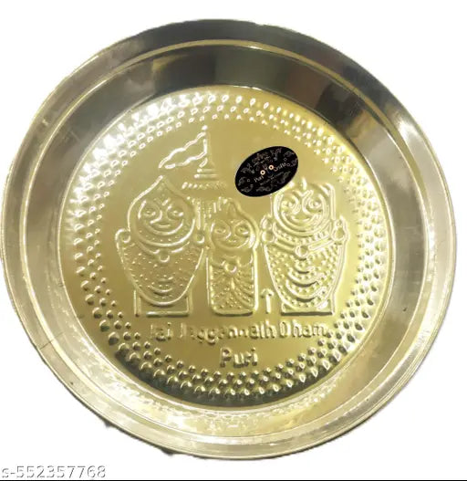 Puri Crafts Hindu Brass Puja Thali - PressJagannath,Balabhadra & Subhadara Symbol.L-9Inch