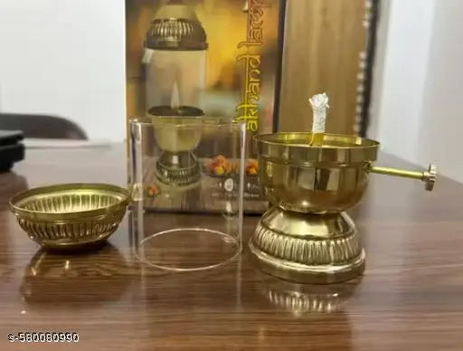 GALAXY GIFT (  7.5X5  )Pure Brass Akhand Diya with Borosilicate Glass & Adjustable Bati Knob || Traditional Oil Lamp for Spiritual Use in Mandir, Home Puja, Diwali, Navratri