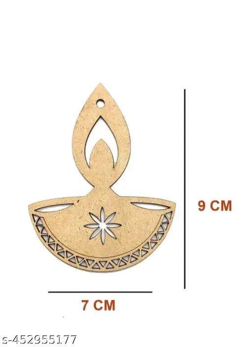 Unfinished Diwali Diya/Lamp Wooden Cutout Type-A (Pack of 10) | DIY Rangoli & Wall Hanging (9 cm X 7 cm, Beige / Wooden Colour)
