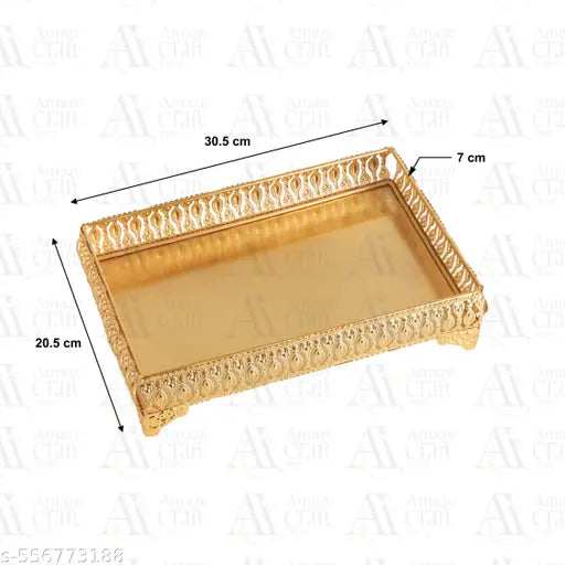 AMAZE CRAFT IMPEX | Rectangular Gold Plating Finish Tray For Your Home And Office / Dinning Table / Coffee Table / Accent Table / Bed Side Table And Hotel Table And Cafe Table Top Tray And For Your Guest Return Gift