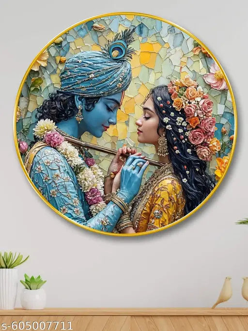 Livin'luxe Radha Krishna Mosaic Wall Art | Romantic Divine Couple | Vibrant Spiritual