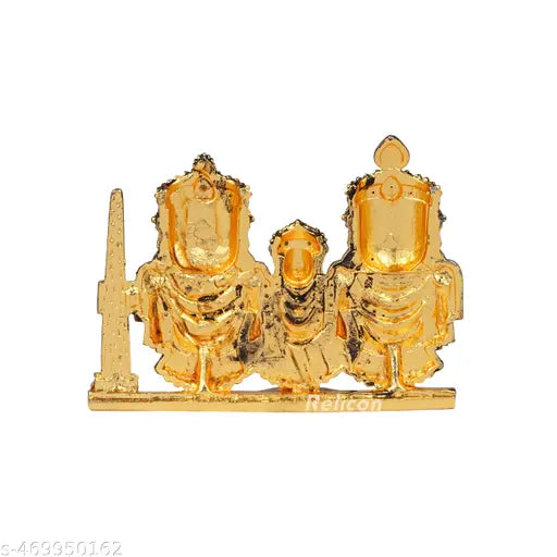 Relicon Lord Jagannath, Balabhadra, Subhadra Idol with Sudarshan Chakra Statue (B-188) Antique Gold Metal Statue for Car Dashboard | Home Décor | Mandir Temple Pooja Murti | Office Table Showpiece (L*B*H-- 3.3 x 0.5 x 2.6 Inches)