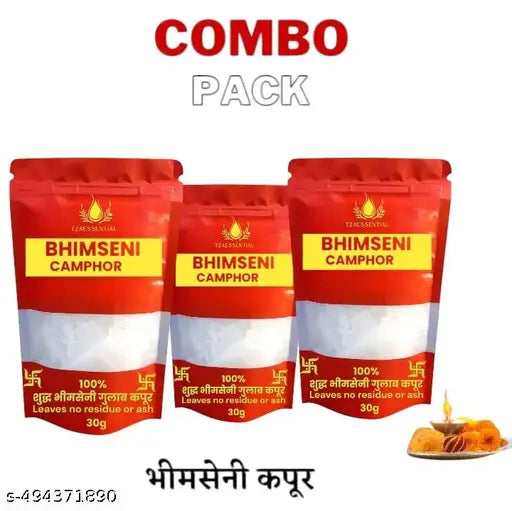 Tzaessential Original Bhimseni Kapoor, Pure Bhimseni Camphor, KARPUR, Camphor Bhimseni 90g pack of 3