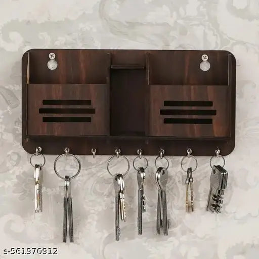 Beautiful Wooden Wall Mounted Designer Key Holders & Mobile Holder Stand for Home Decor | Stylish Hook Stand Organizer for Home Holder with Mobile Stand (