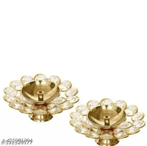 Crystal Round Akahand Diya / oil Lamp / Pooja Depak ( pack of 2)