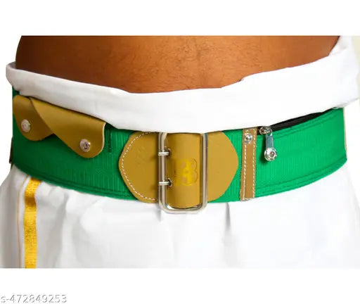 Dhoti Belt Haji Green Color Belt, Size-48 Inch, Adjustable Waist Buckle With Zip