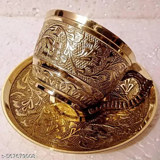 RM Brass tea Cup and saucer flower design 200 ml