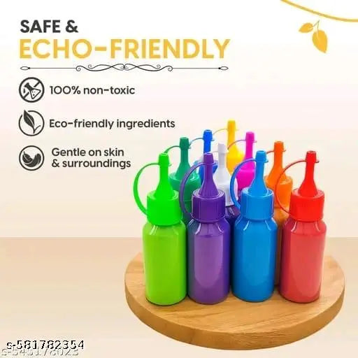 "10 Bottle Rangoli Colours Set for Diwali Decoration – Multicolour Rangoli Powder with Easy Squeeze Bottle Dispenser