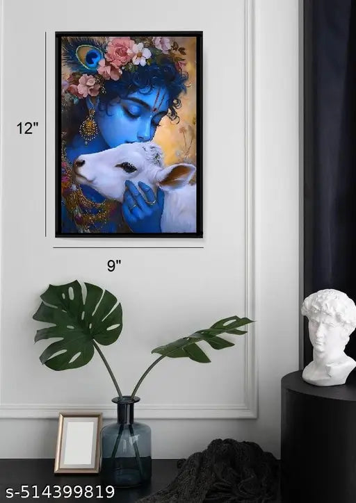 VK Craft Creations Wall Art of Baby Krishna – Textured 9 x 12 Inch Framed Religious Painting with Custom Inspirational Quote – Ideal for Home and Office Décor, Perfect Spiritual Gift