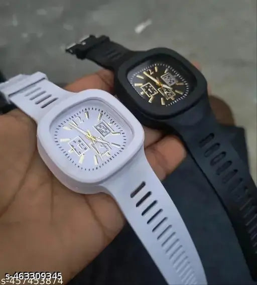 New Watch Combo Of Black and White Square Dial with Strap Watch
