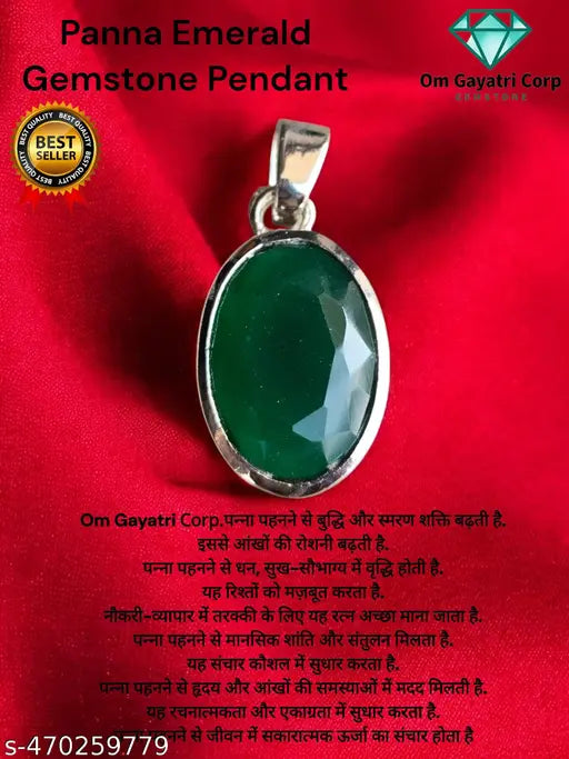 7.25 Ratti Certified Natural Emerald Panna Panchdhatu Adjustable Rashi Ratan Silver Plating Pendant for Astrological Purpose Men & Women