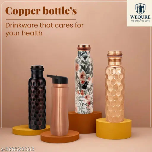 Premium Copper Water Bottle – 1 Litre WEQURE pack of 2