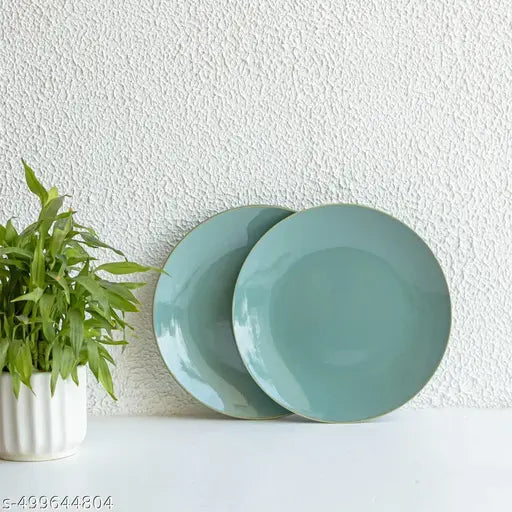 Round Serving Full Dinner Plates Set for Kitchen | Kitchen Utensils Breakfast Lunch Decorative Serving Set of 2 Sea Green |  Ceramic Dinner Plate Combo, 10 Inch Glossy (Set of 2, Large) |